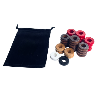 32 Red and Walnut Carrom / Pichenotte Rings - (Red / Walnut / Natural / Black / White) - Anneaux De Pichenottes - Game Accessories / Accessoires De Jeu - Carrom Canada