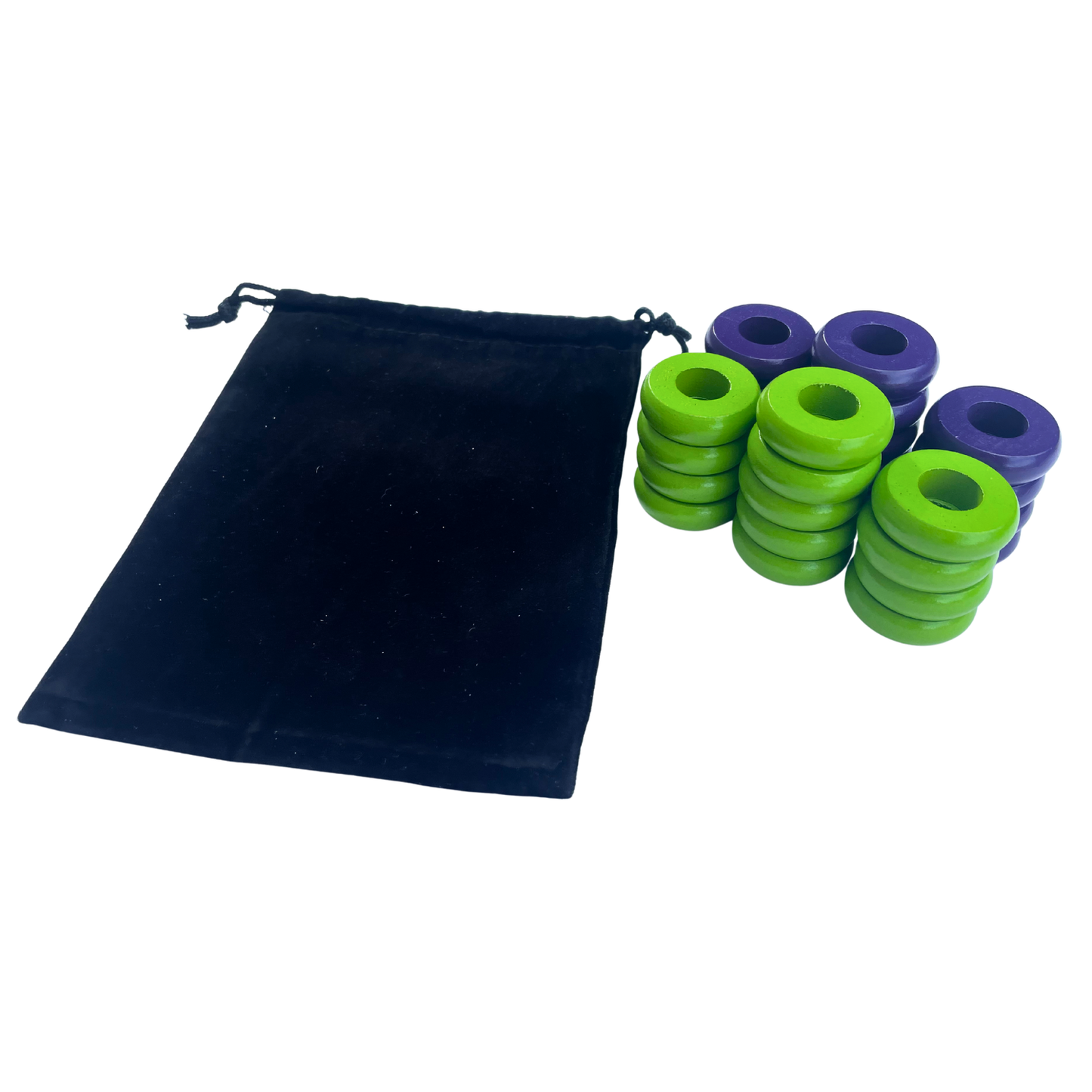 32 Purple and Lime Green Carrom / Pichenotte Rings - (Purple / Lime Green / Natural / Black / White) - Anneaux De Pichenottes - Game Accessories / Accessoires De Jeu - Carrom Canada