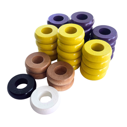 32 Yellow and Purple Carrom / Pichenotte Rings - (Yellow / Purple / Natural / Black / White) - Anneaux De Pichenottes - Game Accessories / Accessoires De Jeu - Carrom Canada