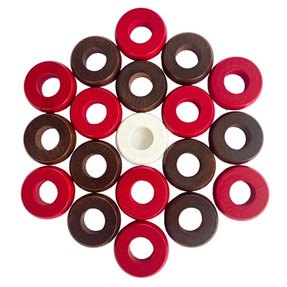 32 Red and Walnut Carrom / Pichenotte Rings - (Red / Walnut / Natural / Black / White) - Anneaux De Pichenottes - Game Accessories / Accessoires De Jeu - Carrom Canada