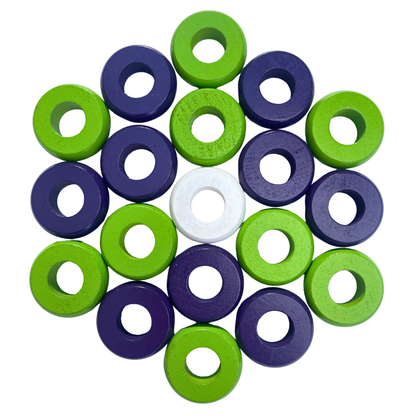 32 Purple and Lime Green Carrom / Pichenotte Rings - (Purple / Lime Green / Natural / Black / White) - Anneaux De Pichenottes - Game Accessories / Accessoires De Jeu - Carrom Canada