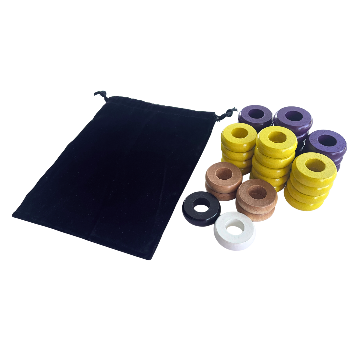 32 Yellow and Purple Carrom / Pichenotte Rings - (Yellow / Purple / Natural / Black / White) - Anneaux De Pichenottes - Game Accessories / Accessoires De Jeu - Carrom Canada