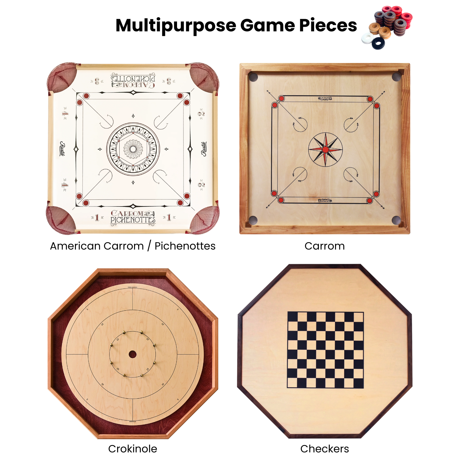 32 Red and Walnut Carrom / Pichenotte Rings - (Red / Walnut / Natural / Black / White) - Anneaux De Pichenottes - Game Accessories / Accessoires De Jeu - Carrom Canada