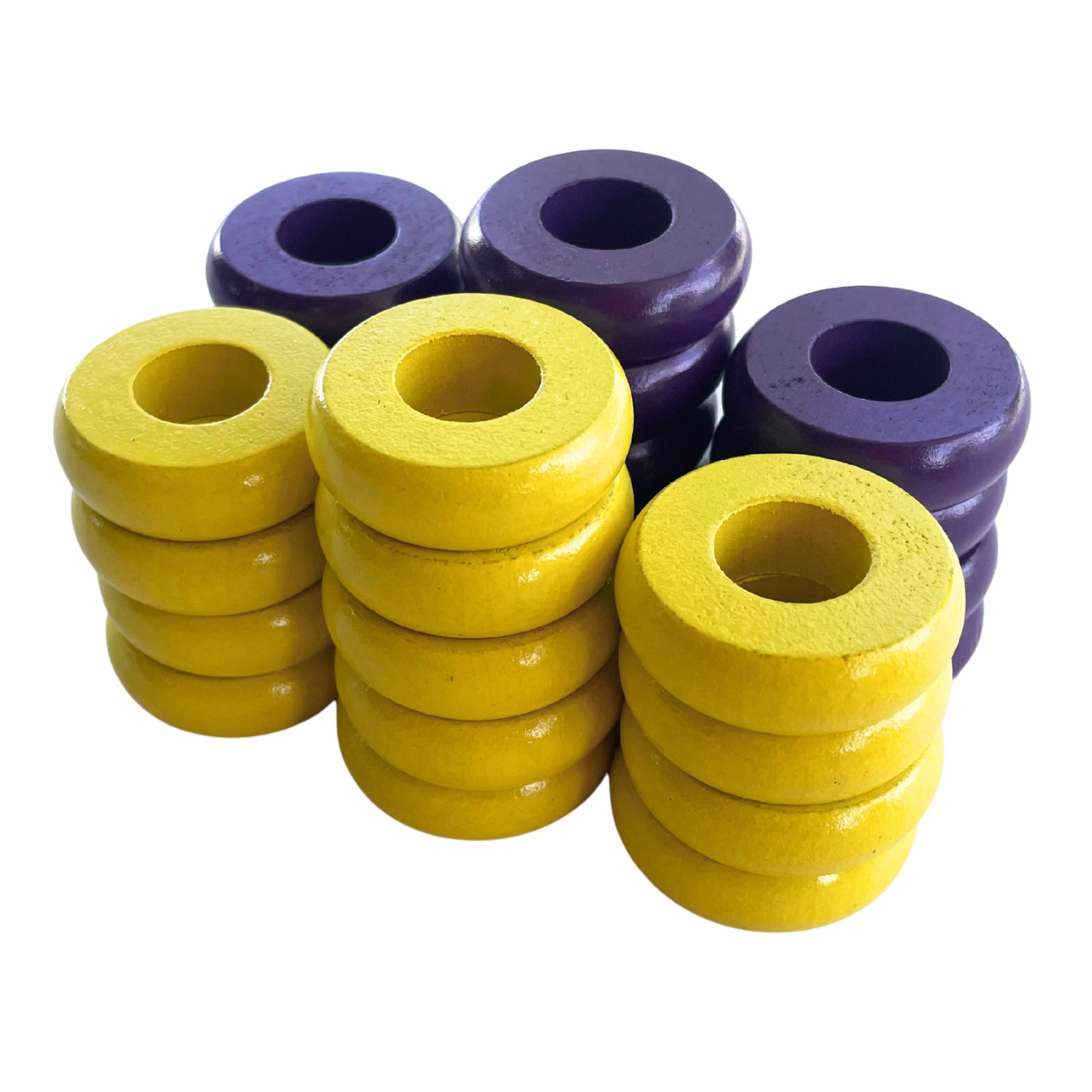 32 Yellow and Purple Carrom / Pichenotte Rings - (Yellow / Purple / Natural / Black / White) - Anneaux De Pichenottes - Game Accessories / Accessoires De Jeu - Carrom Canada