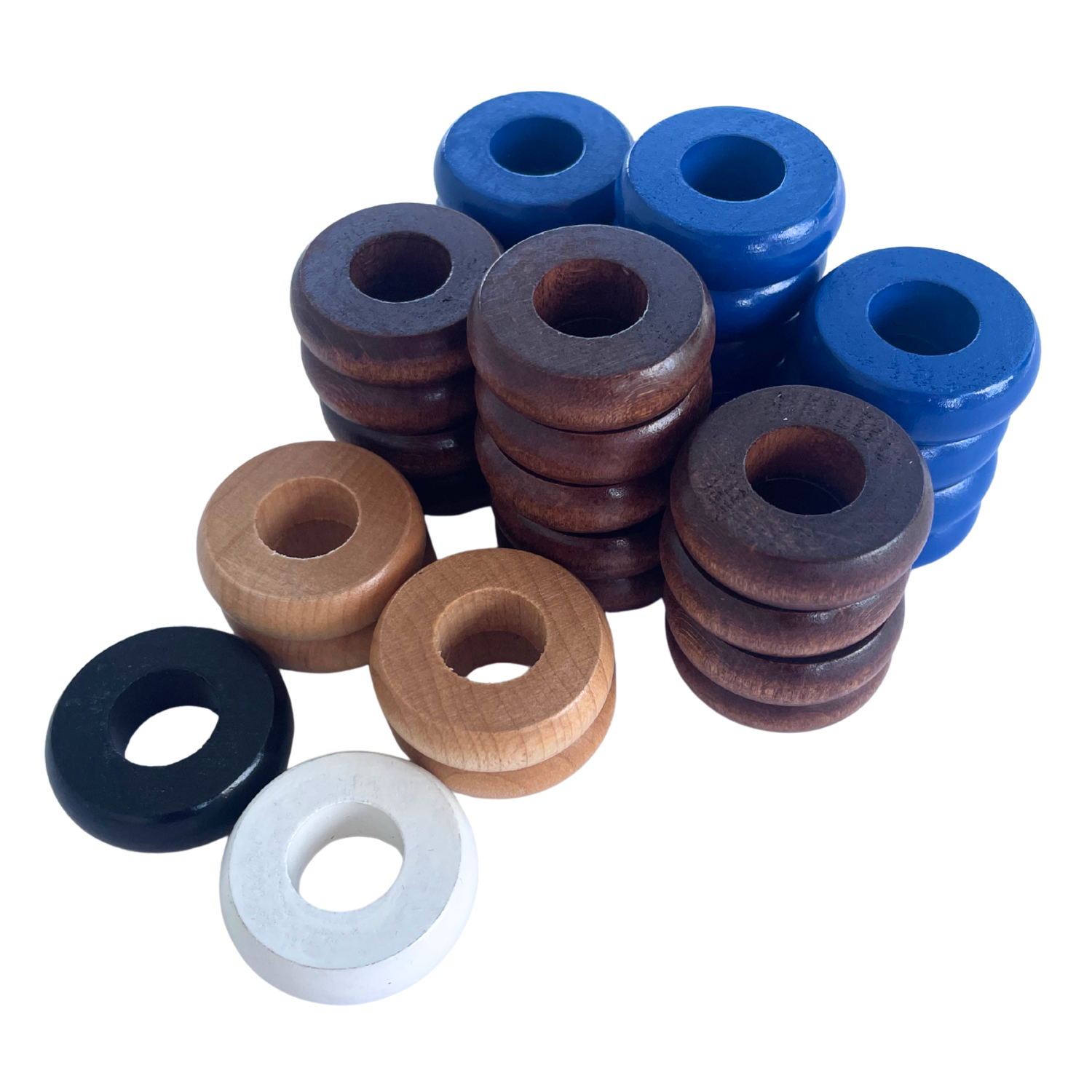 32 Blue and Walnut Carrom / Pichenotte Rings - (Blue / Walnut / Natural / Black / White) - Anneaux De Pichenottes - Game Accessories / Accessoires De Jeu - Carrom Canada