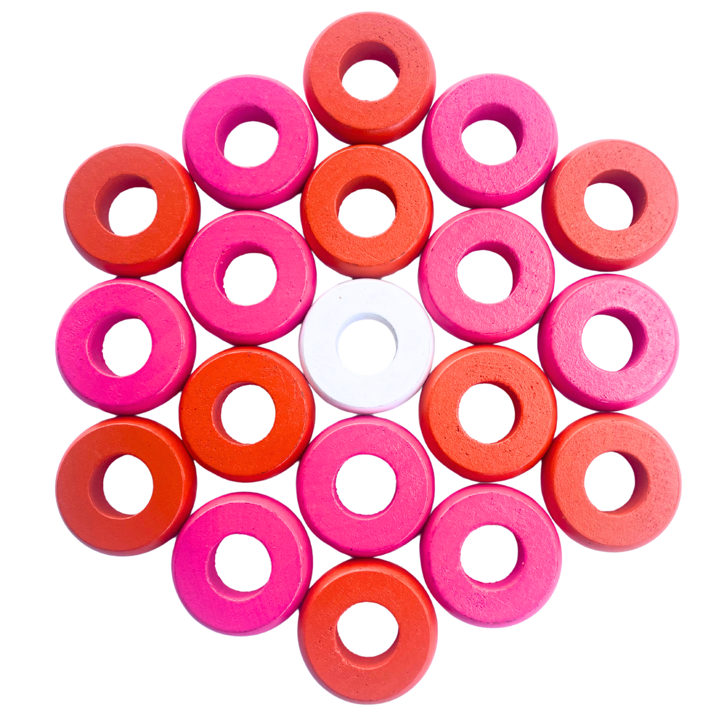32 Orange and Pink Carrom / Pichenotte Rings - (Orange / Pink / Natural / Black / White) - Anneaux De Pichenottes - Game Accessories / Accessoires De Jeu - Carrom Canada