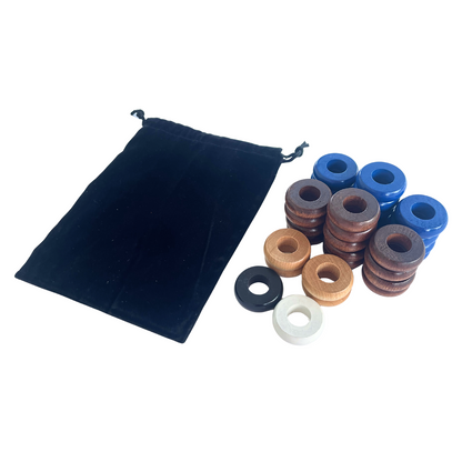 32 Blue and Walnut Carrom / Pichenotte Rings - (Blue / Walnut / Natural / Black / White) - Anneaux De Pichenottes - Game Accessories / Accessoires De Jeu - Carrom Canada