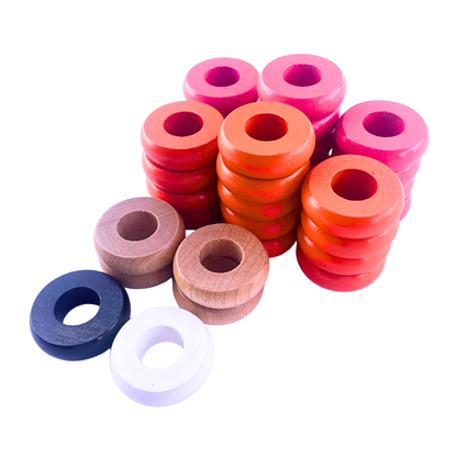32 Orange and Pink Carrom / Pichenotte Rings - (Orange / Pink / Natural / Black / White) - Anneaux De Pichenottes - Game Accessories / Accessoires De Jeu - Carrom Canada