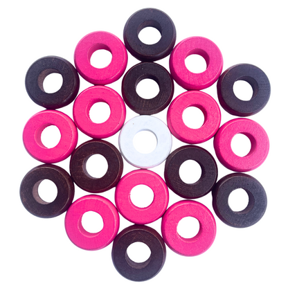 32 Pink and Walnut Carrom / Pichenotte Rings - (Pink / Walnut / Natural / Black / White) - Anneaux De Pichenottes - Game Accessories / Accessoires De Jeu - Carrom Canada