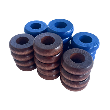 32 Blue and Walnut Carrom / Pichenotte Rings - (Blue / Walnut / Natural / Black / White) - Anneaux De Pichenottes - Game Accessories / Accessoires De Jeu - Carrom Canada