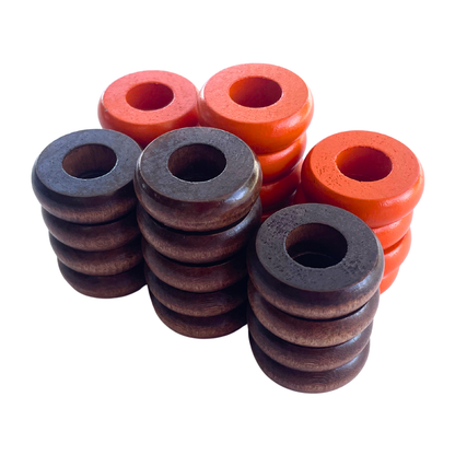 32 Orange and Walnut Carrom / Pichenotte Rings - (Orange / Walnut / Natural / Black / White) - Anneaux De Pichenottes - Game Accessories / Accessoires De Jeu - Carrom Canada