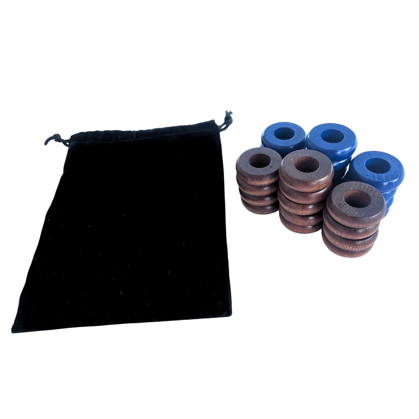 32 Blue and Walnut Carrom / Pichenotte Rings - (Blue / Walnut / Natural / Black / White) - Anneaux De Pichenottes - Game Accessories / Accessoires De Jeu - Carrom Canada