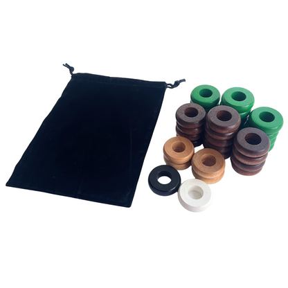 32 Green and Walnut Carrom / Pichenotte Rings - (Green / Walnut / Natural / Black / White) - Anneaux De Pichenottes - Game Accessories / Accessoires De Jeu - Carrom Canada
