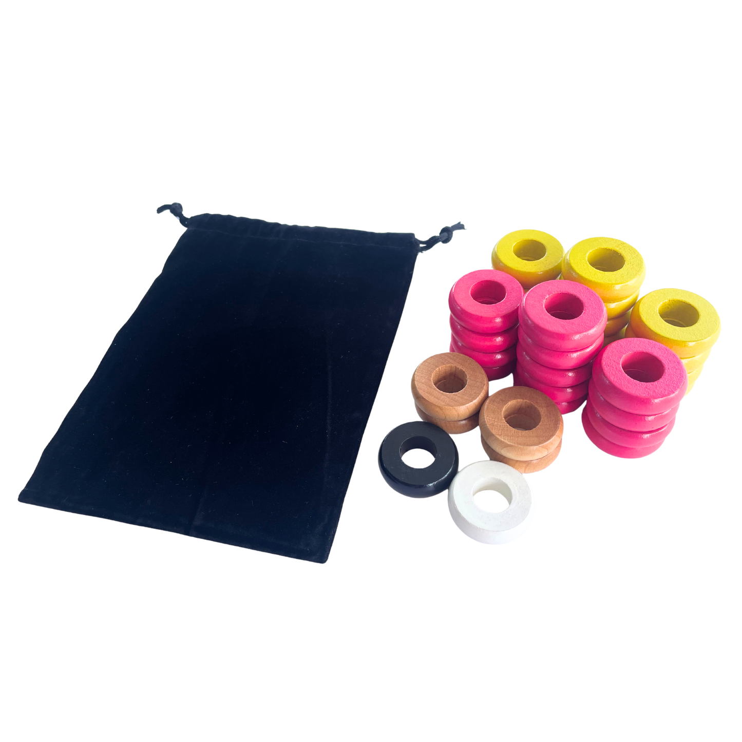 32 Yellow and Pink Carrom / Pichenotte Rings - (Yellow / Pink / Natural / Black / White) - Anneaux De Pichenottes - Game Accessories / Accessoires De Jeu - Carrom Canada