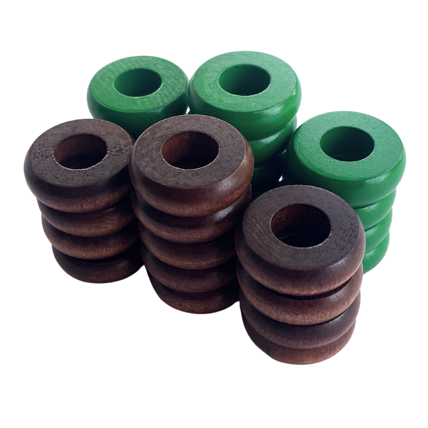 32 Green and Walnut Carrom / Pichenotte Rings - (Green / Walnut / Natural / Black / White) - Anneaux De Pichenottes - Game Accessories / Accessoires De Jeu - Carrom Canada