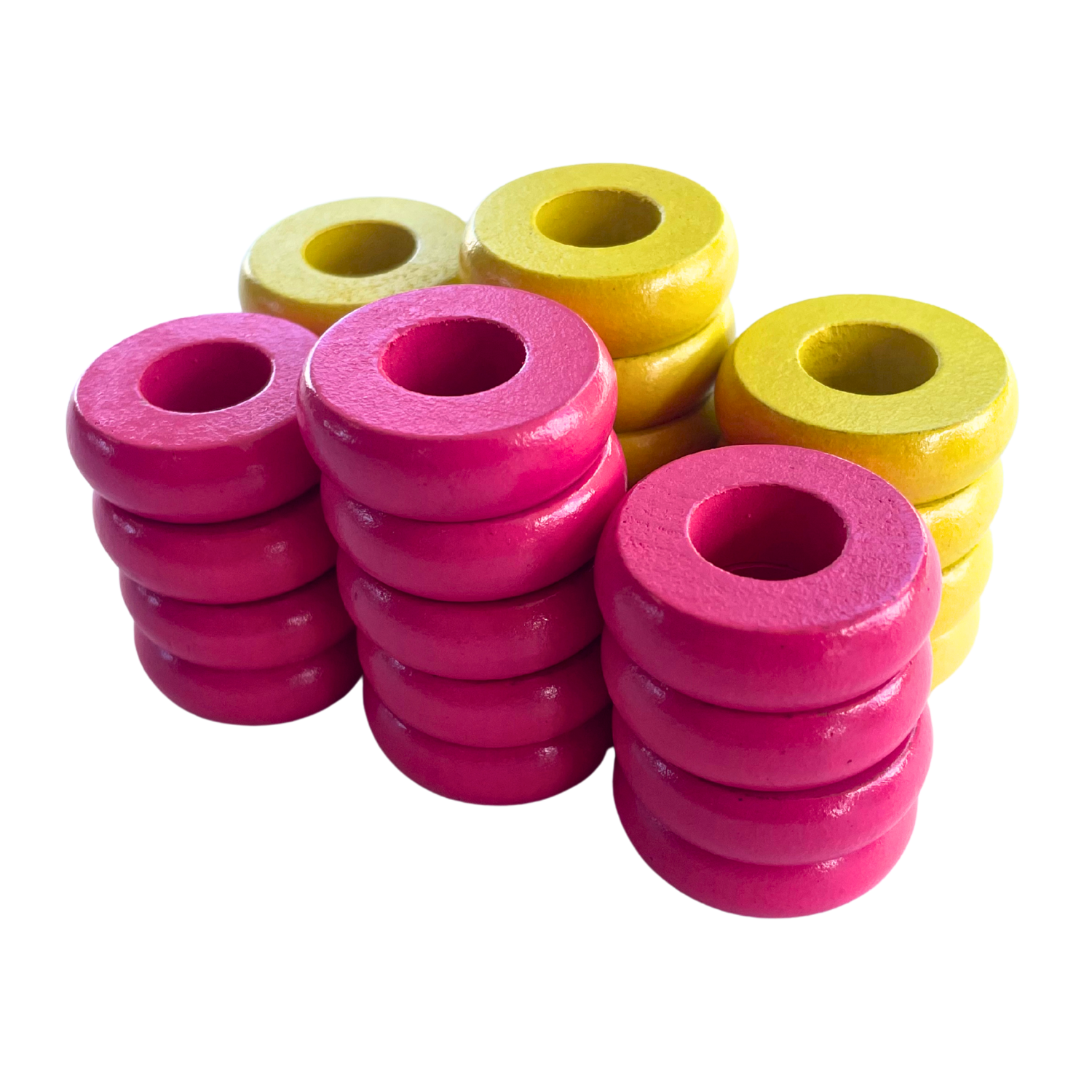 32 Yellow and Pink Carrom / Pichenotte Rings - (Yellow / Pink / Natural / Black / White) - Anneaux De Pichenottes - Game Accessories / Accessoires De Jeu - Carrom Canada