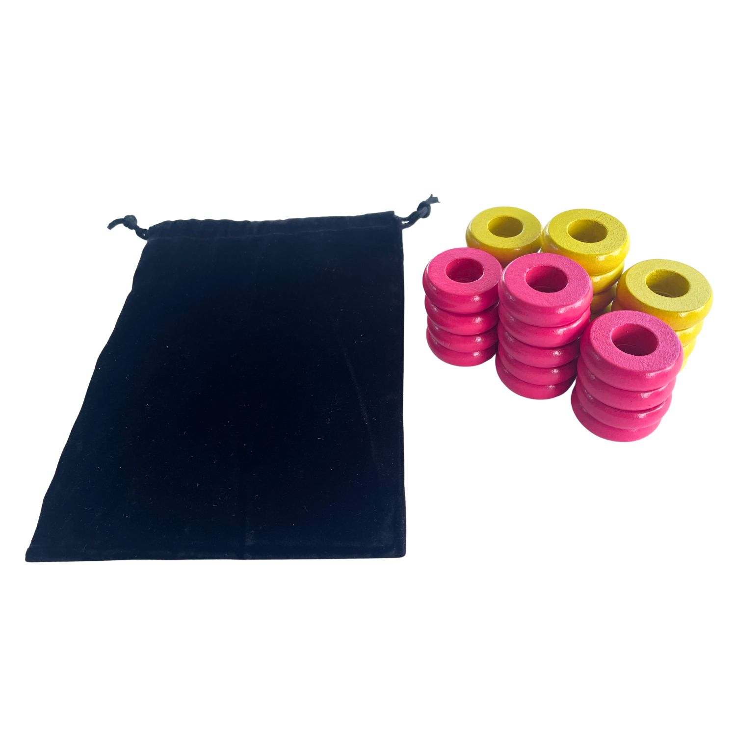 32 Yellow and Pink Carrom / Pichenotte Rings - (Yellow / Pink / Natural / Black / White) - Anneaux De Pichenottes - Game Accessories / Accessoires De Jeu - Carrom Canada