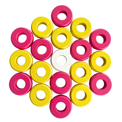 32 Yellow and Pink Carrom / Pichenotte Rings - (Yellow / Pink / Natural / Black / White) - Anneaux De Pichenottes - Game Accessories / Accessoires De Jeu - Carrom Canada