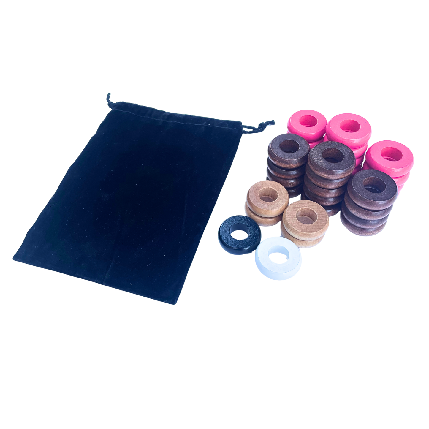 32 Pink and Walnut Carrom / Pichenotte Rings - (Pink / Walnut / Natural / Black / White) - Anneaux De Pichenottes - Game Accessories / Accessoires De Jeu - Carrom Canada