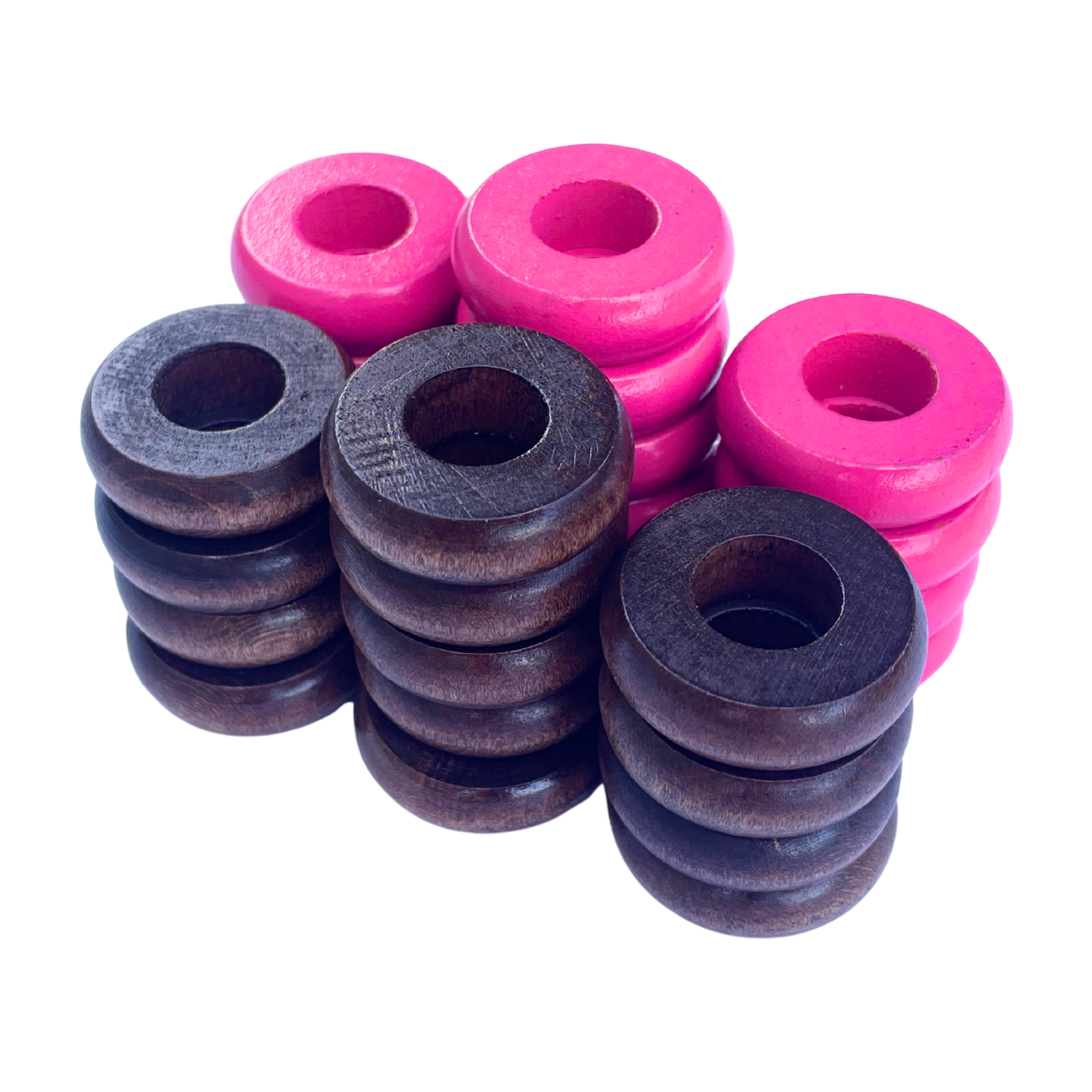 32 Pink and Walnut Carrom / Pichenotte Rings - (Pink / Walnut / Natural / Black / White) - Anneaux De Pichenottes - Game Accessories / Accessoires De Jeu - Carrom Canada