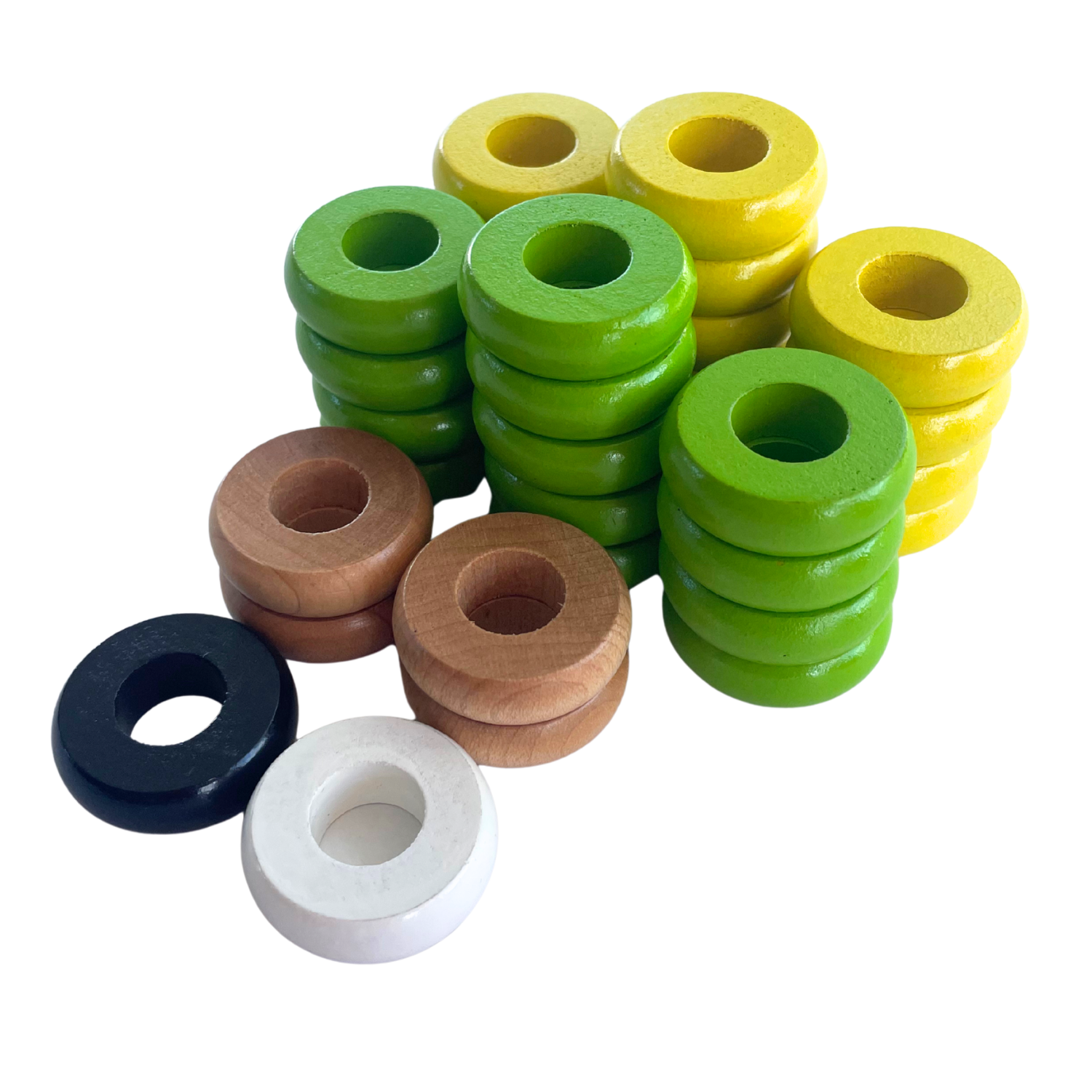 32 Yellow and Lime Green Carrom / Pichenotte Rings - (Yellow / Lime Green / Natural / Black / White) - Anneaux De Pichenottes - Game Accessories / Accessoires De Jeu - Carrom Canada