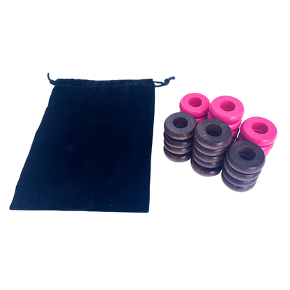 32 Pink and Walnut Carrom / Pichenotte Rings - (Pink / Walnut / Natural / Black / White) - Anneaux De Pichenottes - Game Accessories / Accessoires De Jeu - Carrom Canada
