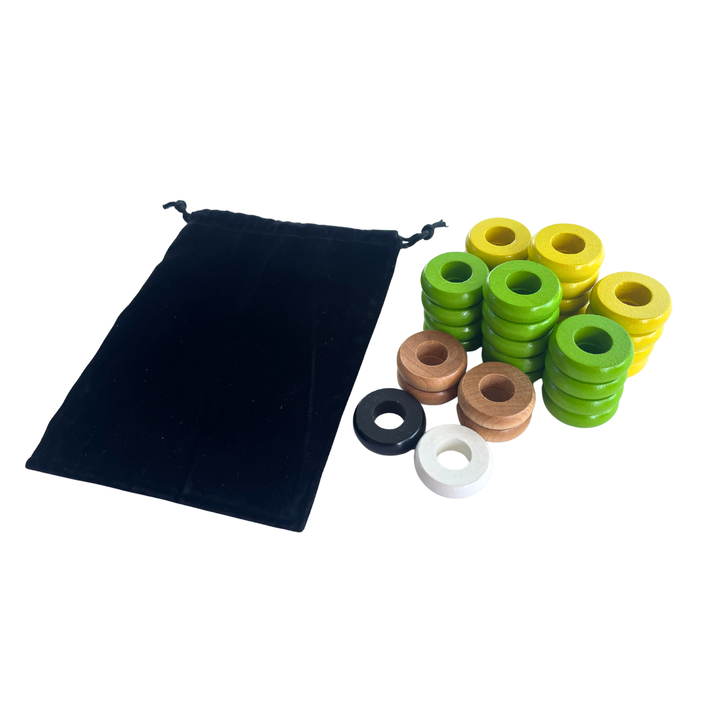 32 Yellow and Lime Green Carrom / Pichenotte Rings - (Yellow / Lime Green / Natural / Black / White) - Anneaux De Pichenottes - Game Accessories / Accessoires De Jeu - Carrom Canada