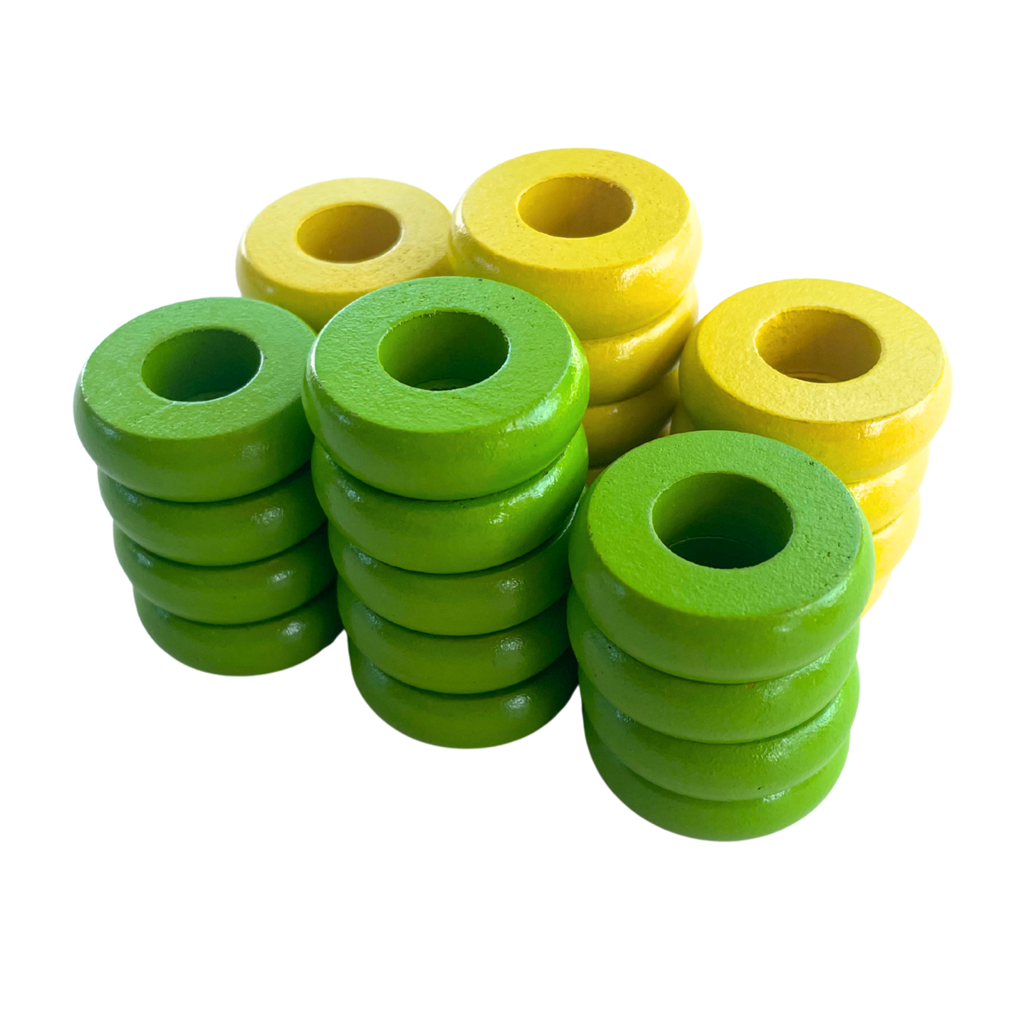 32 Yellow and Lime Green Carrom / Pichenotte Rings - (Yellow / Lime Green / Natural / Black / White) - Anneaux De Pichenottes - Game Accessories / Accessoires De Jeu - Carrom Canada