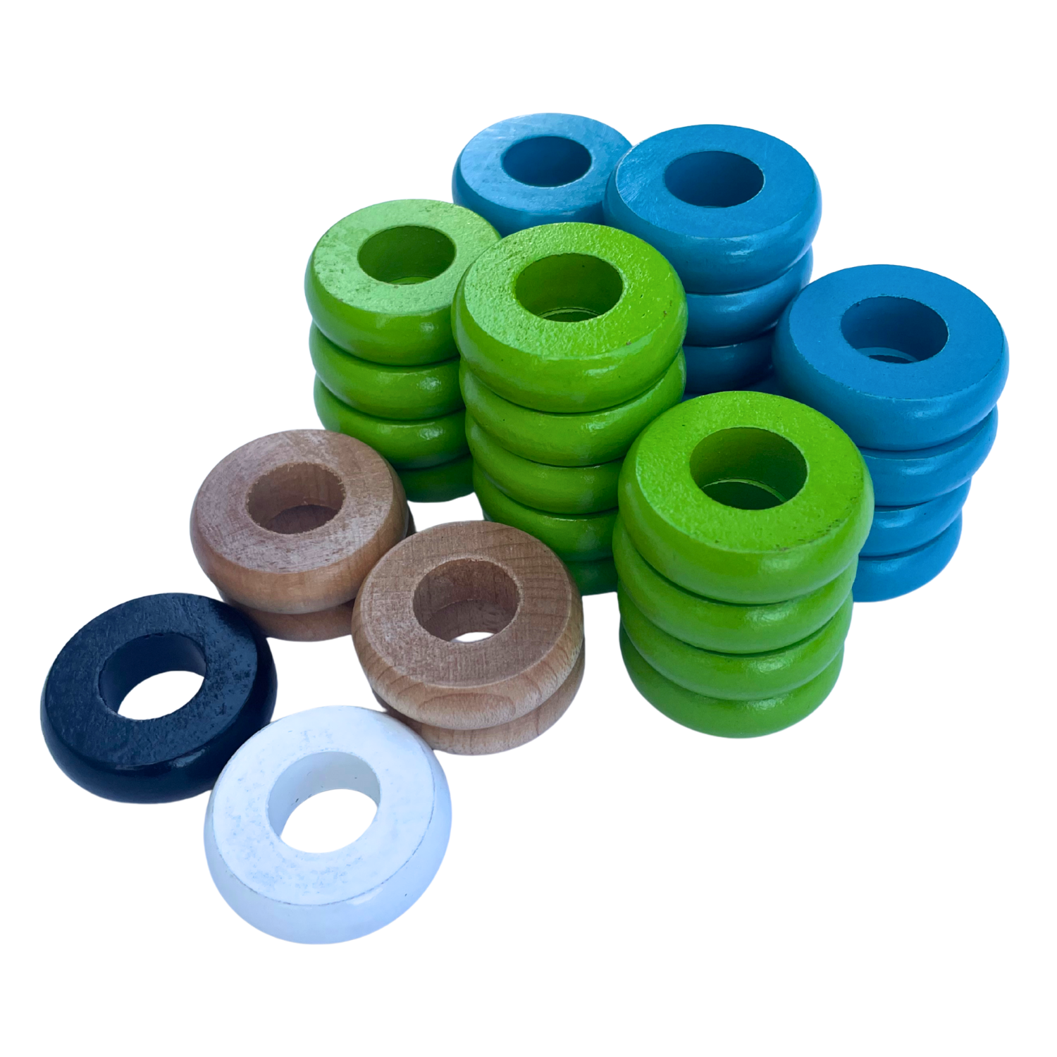 32 Lime Green and Light Blue Carrom / Pichenotte Rings - (Lime Green / Light Blue / Natural / Black / White) - Anneaux De Pichenottes - Game Accessories / Accessoires De Jeu - Carrom Canada