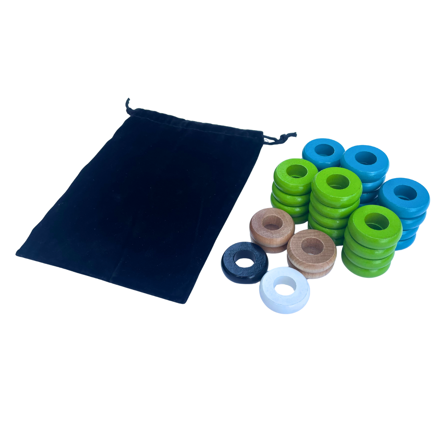 32 Lime Green and Light Blue Carrom / Pichenotte Rings - (Lime Green / Light Blue / Natural / Black / White) - Anneaux De Pichenottes - Game Accessories / Accessoires De Jeu - Carrom Canada