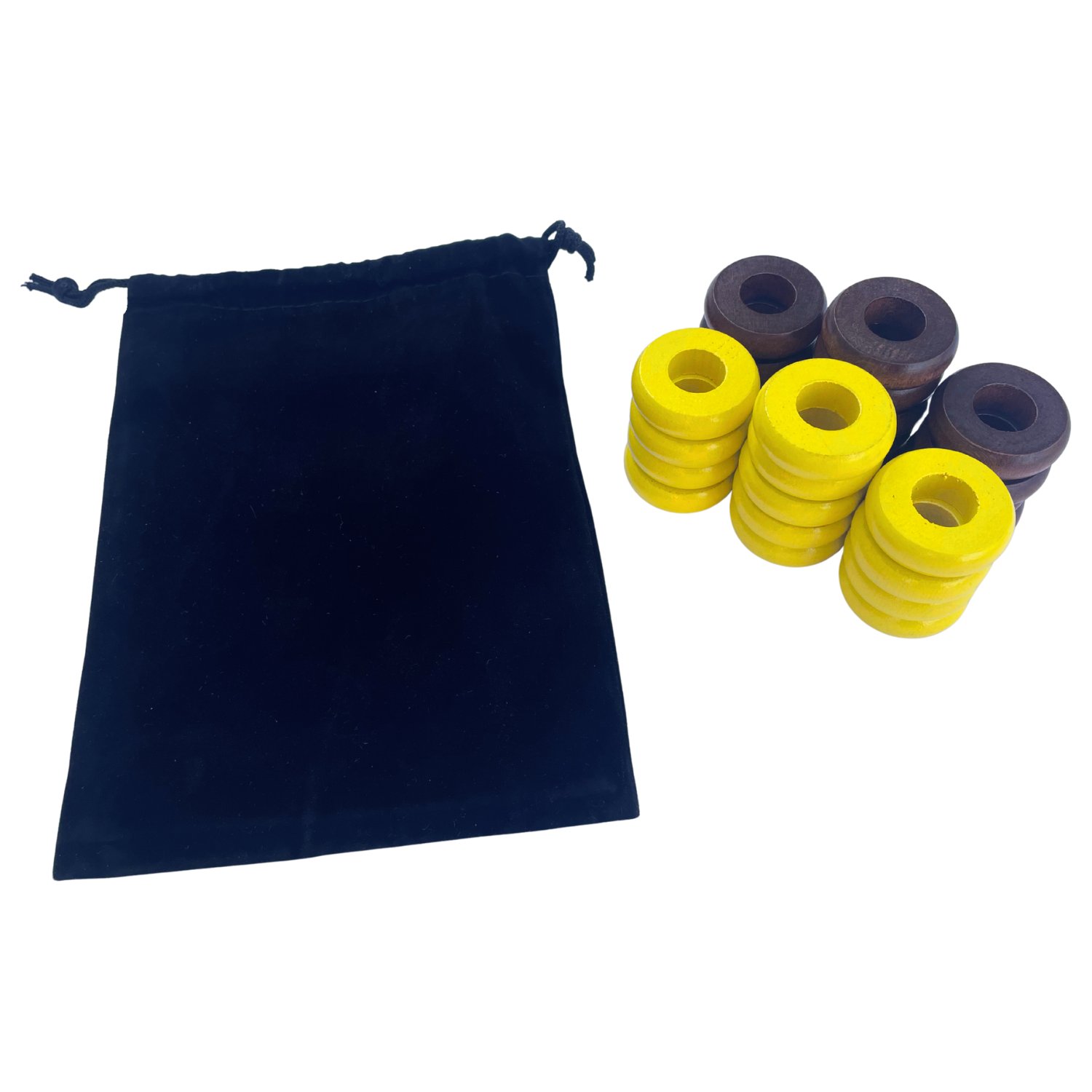 32 Yellow and Walnut Carrom / Pichenotte Rings - (Yellow / Walnut / Natural / Black / White) - Anneaux De Pichenottes - Game Accessories / Accessoires De Jeu - Carrom Canada