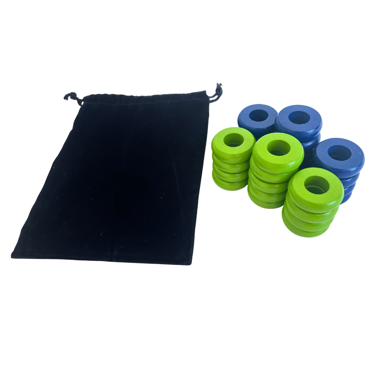 32 Blue and Lime Green Carrom / Pichenotte Rings - (Blue / Lime Green / Natural / Black / White) - Anneaux De Pichenottes - Game Accessories / Accessoires De Jeu - Carrom Canada