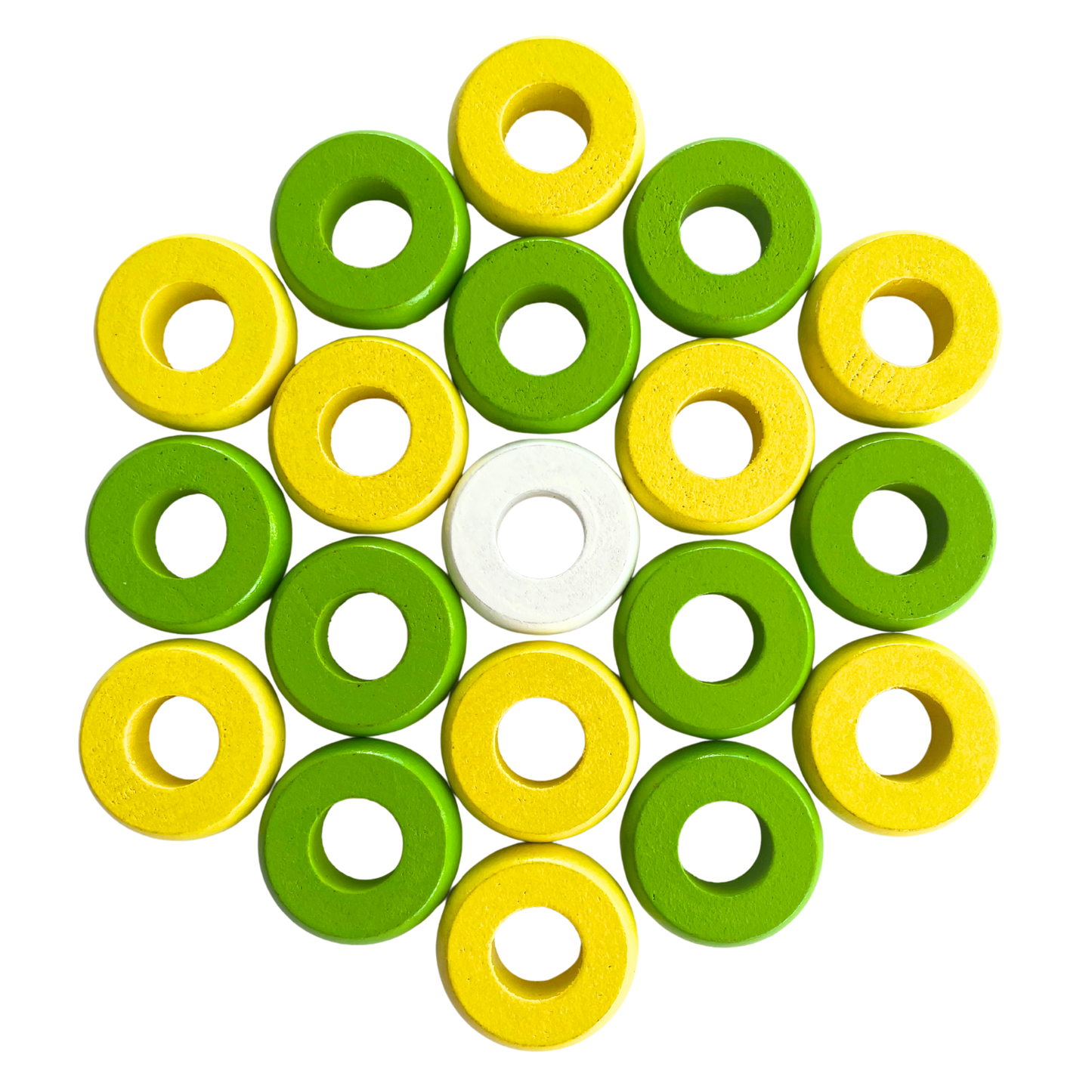 32 Yellow and Lime Green Carrom / Pichenotte Rings - (Yellow / Lime Green / Natural / Black / White) - Anneaux De Pichenottes - Game Accessories / Accessoires De Jeu - Carrom Canada