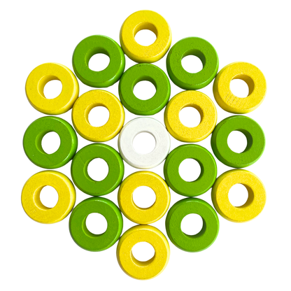 32 Yellow and Lime Green Carrom / Pichenotte Rings - (Yellow / Lime Green / Natural / Black / White) - Anneaux De Pichenottes - Game Accessories / Accessoires De Jeu - Carrom Canada