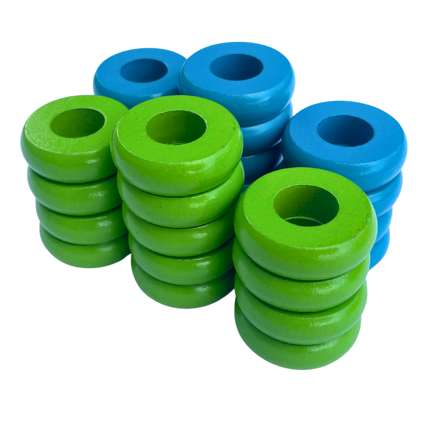 32 Lime Green and Light Blue Carrom / Pichenotte Rings - (Lime Green / Light Blue / Natural / Black / White) - Anneaux De Pichenottes - Game Accessories / Accessoires De Jeu - Carrom Canada