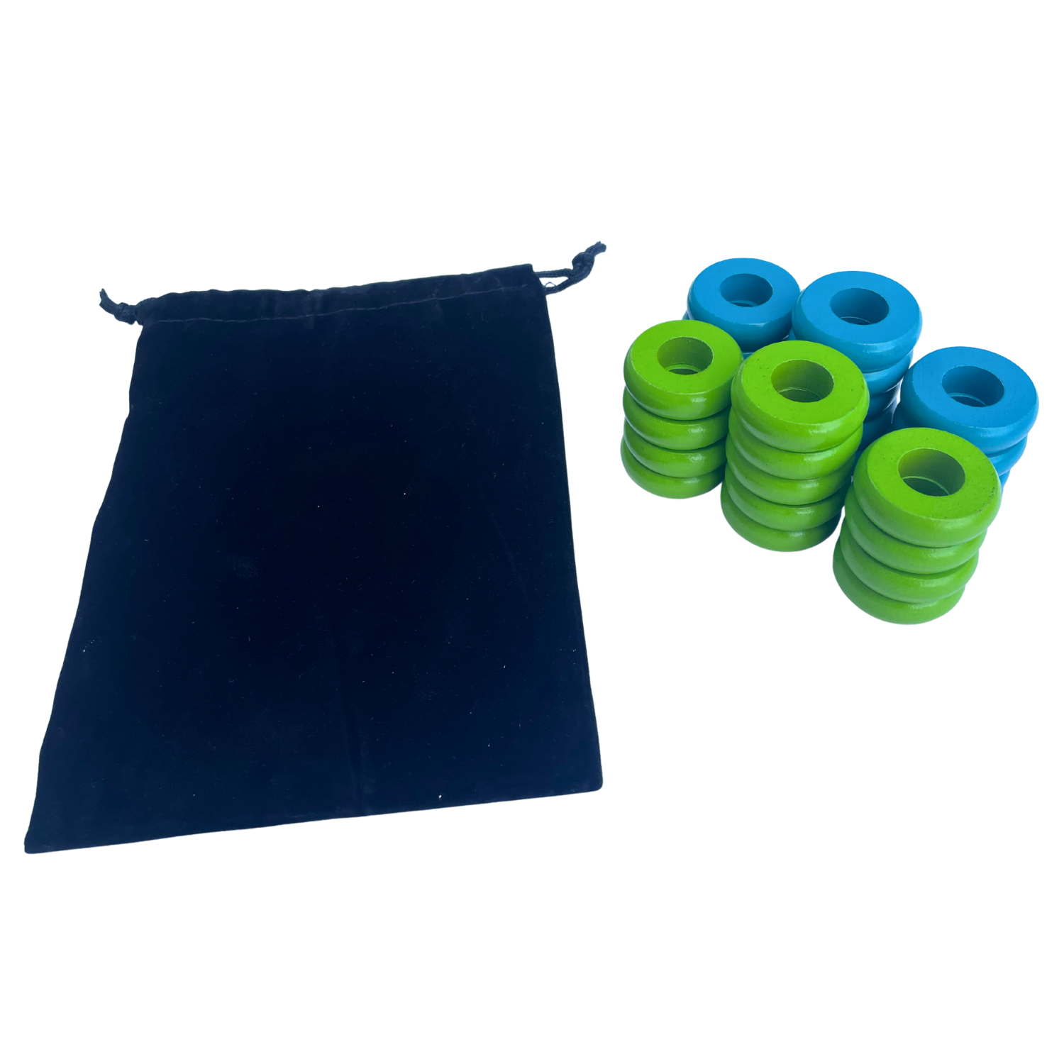 32 Lime Green and Light Blue Carrom / Pichenotte Rings - (Lime Green / Light Blue / Natural / Black / White) - Anneaux De Pichenottes - Game Accessories / Accessoires De Jeu - Carrom Canada