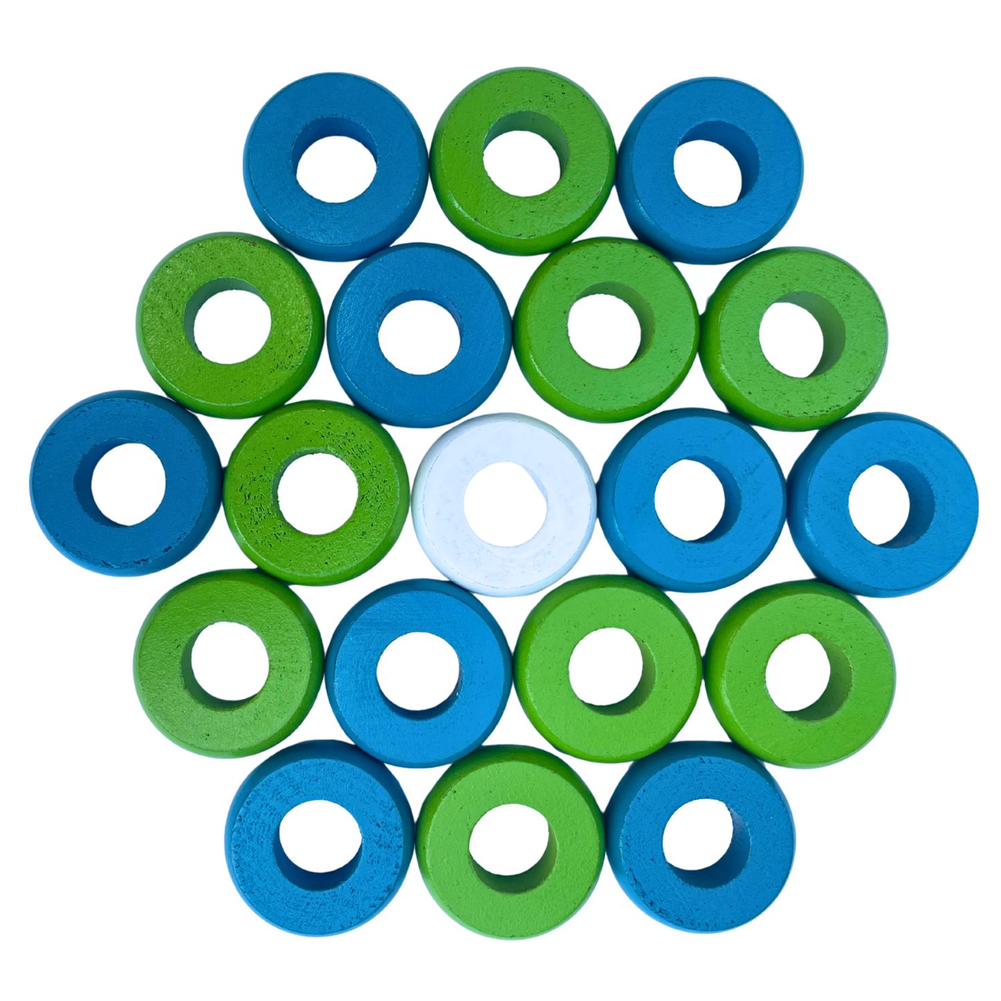 32 Lime Green and Light Blue Carrom / Pichenotte Rings - (Lime Green / Light Blue / Natural / Black / White) - Anneaux De Pichenottes - Game Accessories / Accessoires De Jeu - Carrom Canada