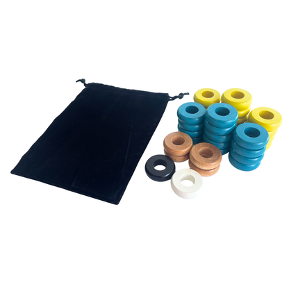 32 Yellow and Light Blue Carrom / Pichenotte Rings - (Yellow / Light Blue / Natural / Black / White) - Anneaux De Pichenottes - Game Accessories / Accessoires De Jeu - Carrom Canada