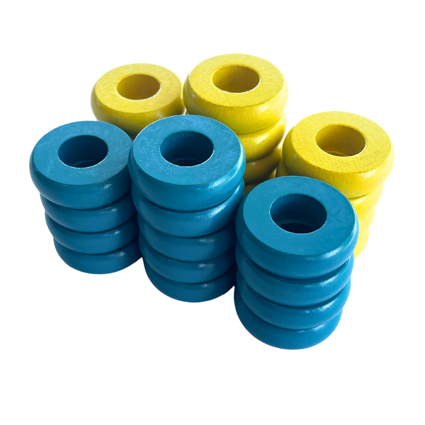 32 Yellow and Light Blue Carrom / Pichenotte Rings - (Yellow / Light Blue / Natural / Black / White) - Anneaux De Pichenottes - Game Accessories / Accessoires De Jeu - Carrom Canada