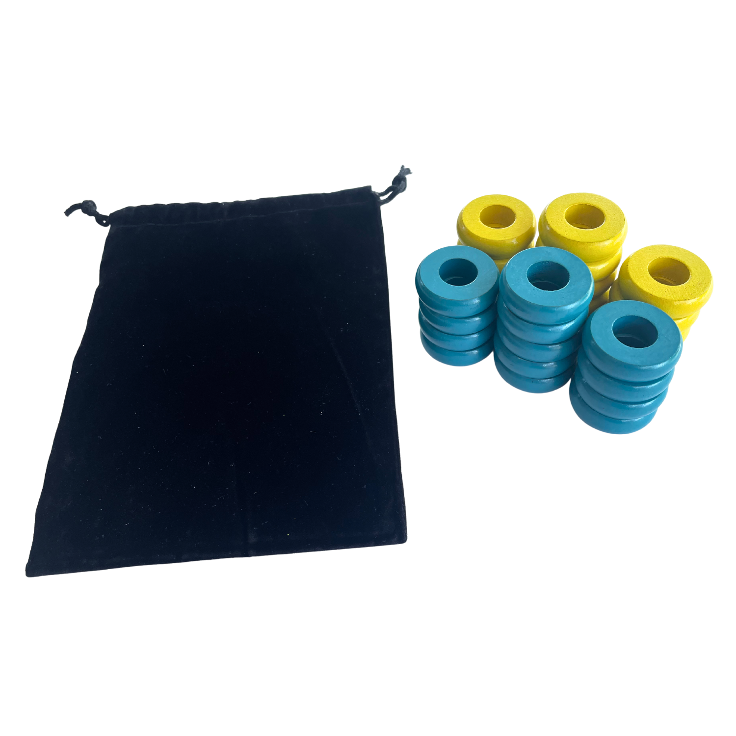 32 Yellow and Light Blue Carrom / Pichenotte Rings - (Yellow / Light Blue / Natural / Black / White) - Anneaux De Pichenottes - Game Accessories / Accessoires De Jeu - Carrom Canada