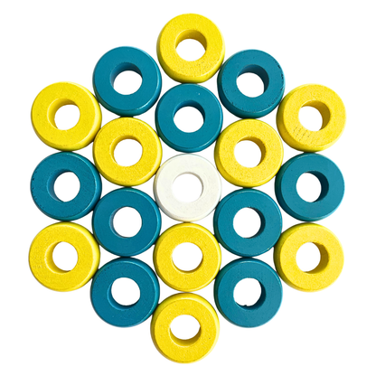 32 Yellow and Light Blue Carrom / Pichenotte Rings - (Yellow / Light Blue / Natural / Black / White) - Anneaux De Pichenottes - Game Accessories / Accessoires De Jeu - Carrom Canada