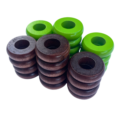 32 Lime Green and Walnut Carrom / Pichenotte Rings - (Lime Green / Walnut / Natural / Black / White) - Anneaux De Pichenottes - Game Accessories / Accessoires De Jeu - Carrom Canada