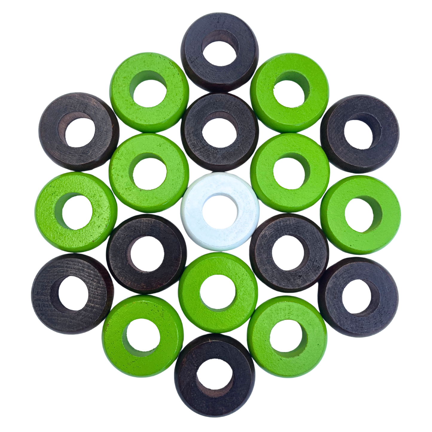 32 Lime Green and Walnut Carrom / Pichenotte Rings - (Lime Green / Walnut / Natural / Black / White) - Anneaux De Pichenottes - Game Accessories / Accessoires De Jeu - Carrom Canada