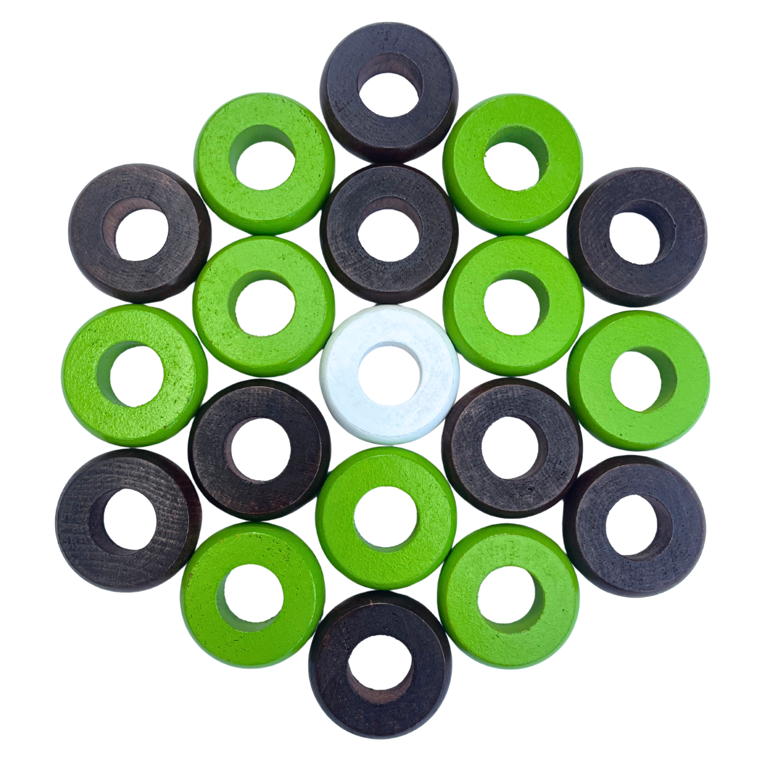 32 Lime Green and Walnut Carrom / Pichenotte Rings - (Lime Green / Walnut / Natural / Black / White) - Anneaux De Pichenottes - Game Accessories / Accessoires De Jeu - Carrom Canada