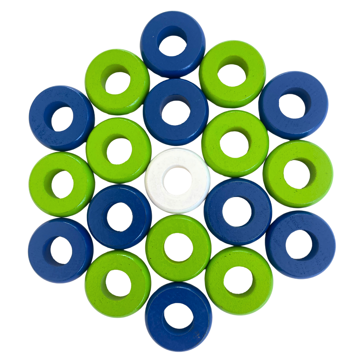 32 Blue and Lime Green Carrom / Pichenotte Rings - (Blue / Lime Green / Natural / Black / White) - Anneaux De Pichenottes - Game Accessories / Accessoires De Jeu - Carrom Canada