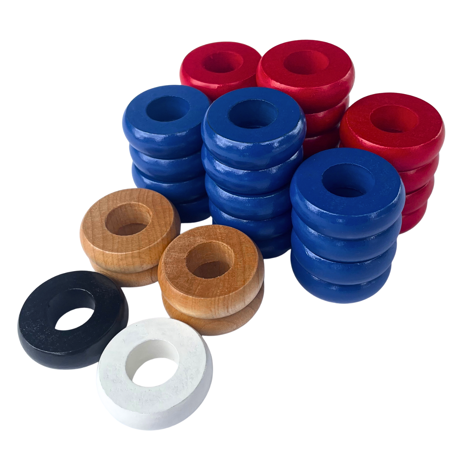 32 Red and Blue Carrom / Pichenotte Rings - (Red / Blue / Natural / Black / White) - Anneaux De Pichenottes - Game Accessories / Accessoires De Jeu - Carrom Canada