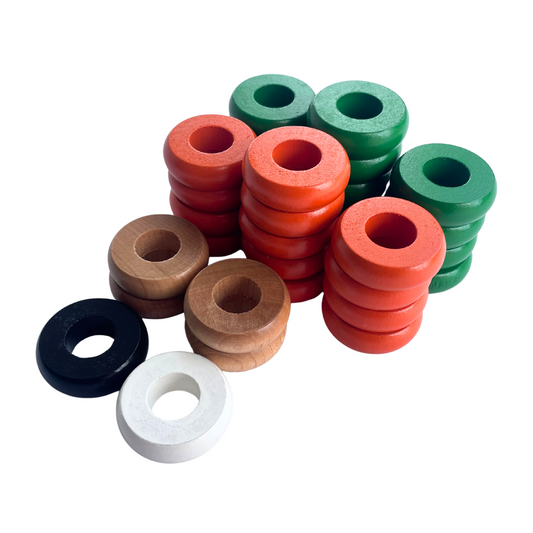32 Green and Orange Carrom / Pichenotte Rings - (Green / Orange / Natural / Black / White) - Anneaux De Pichenottes - Game Accessories / Accessoires De Jeu - Carrom Canada