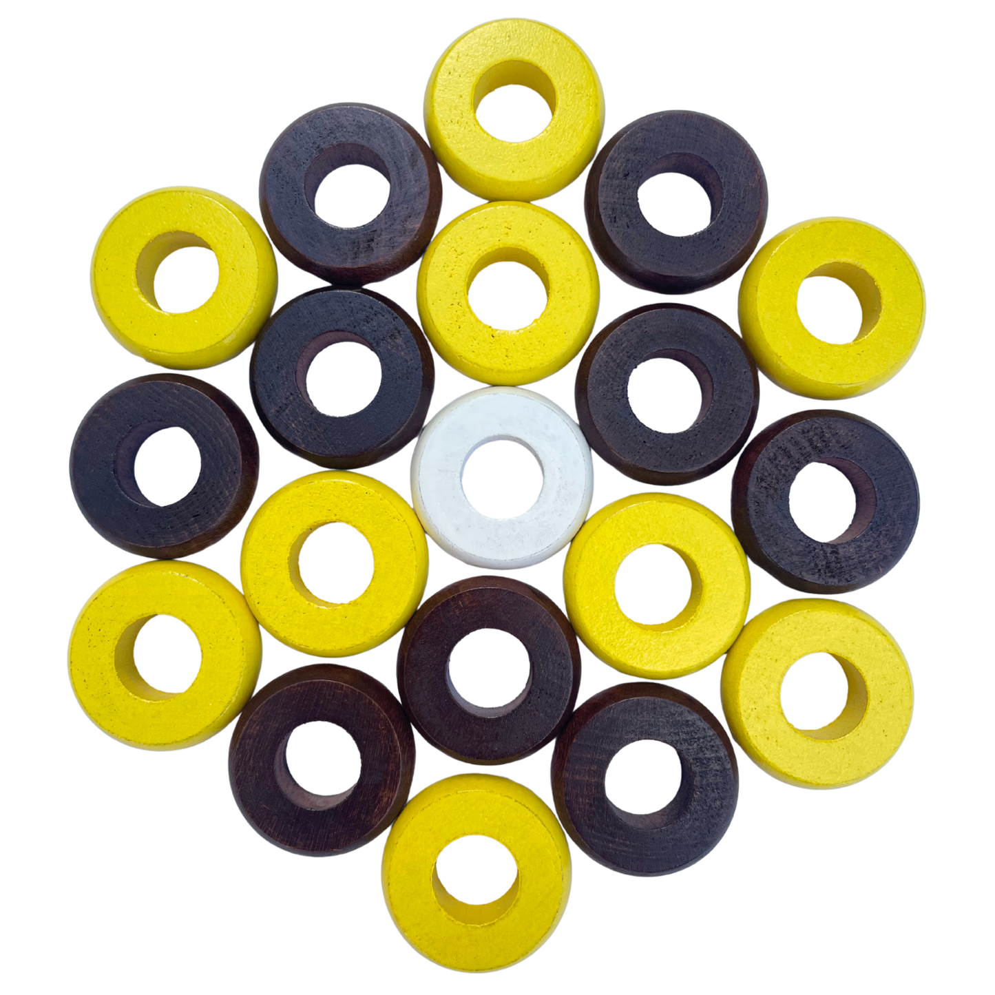 32 Yellow and Walnut Carrom / Pichenotte Rings - (Yellow / Walnut / Natural / Black / White) - Anneaux De Pichenottes - Game Accessories / Accessoires De Jeu - Carrom Canada