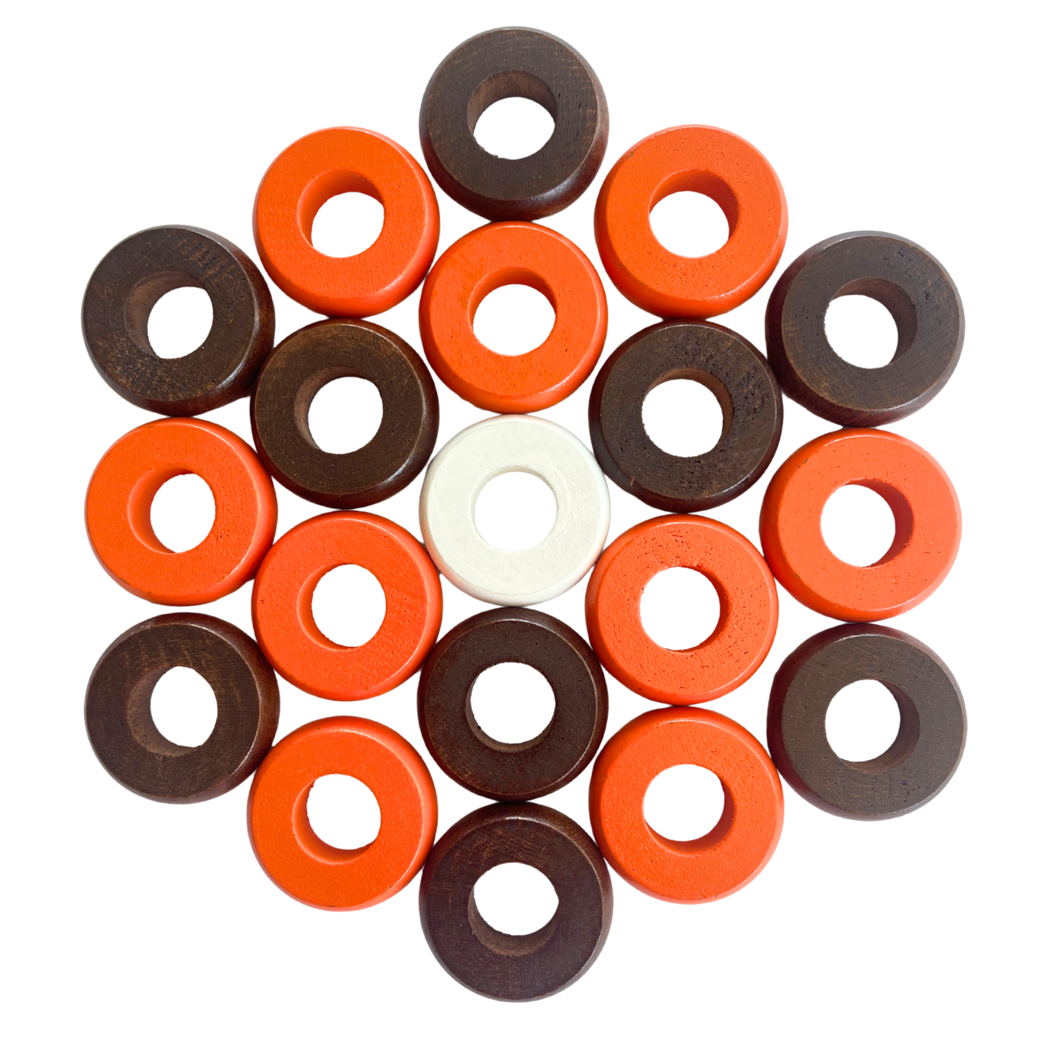 32 Orange and Walnut Carrom / Pichenotte Rings - (Orange / Walnut / Natural / Black / White) - Anneaux De Pichenottes - Game Accessories / Accessoires De Jeu - Carrom Canada