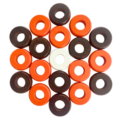 32 Orange and Walnut Carrom / Pichenotte Rings - (Orange / Walnut / Natural / Black / White) - Anneaux De Pichenottes - Game Accessories / Accessoires De Jeu - Carrom Canada